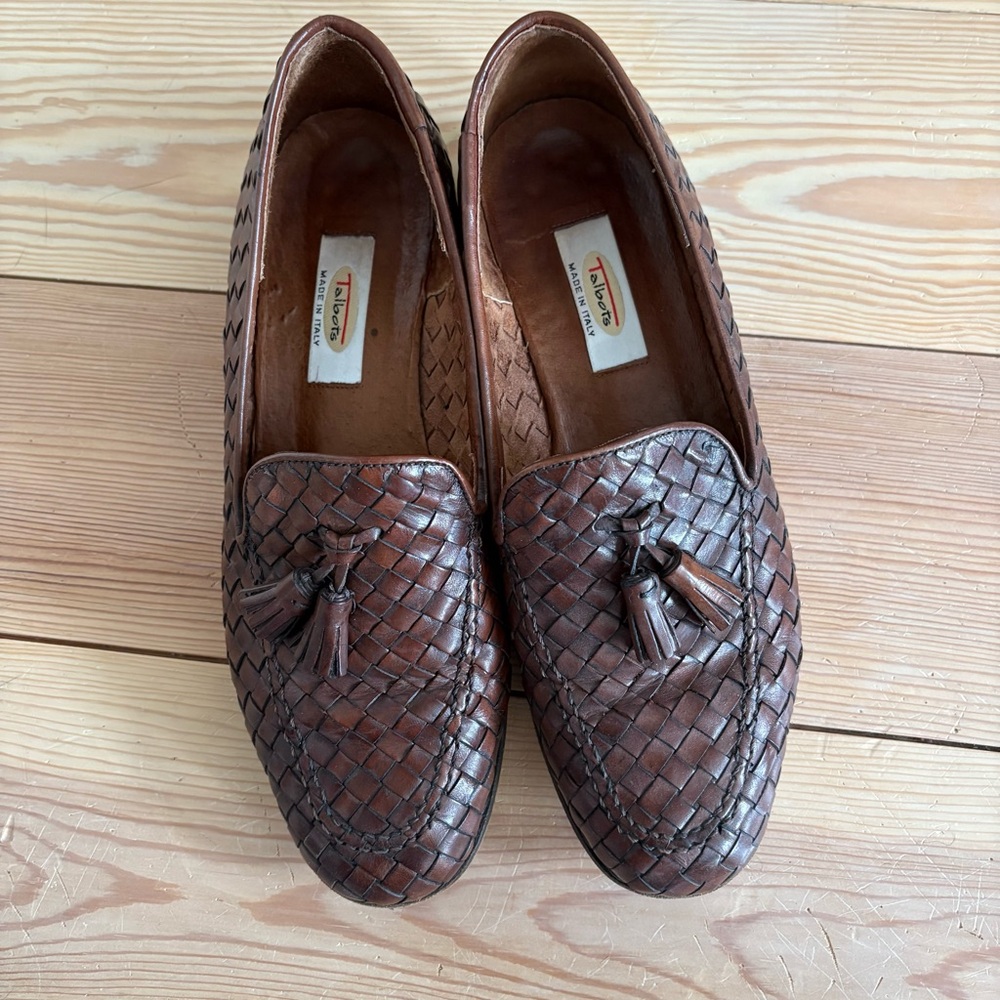 Vintage Talbots Brown Woven Leather Tassel Loafers - Picture 3 of 7
